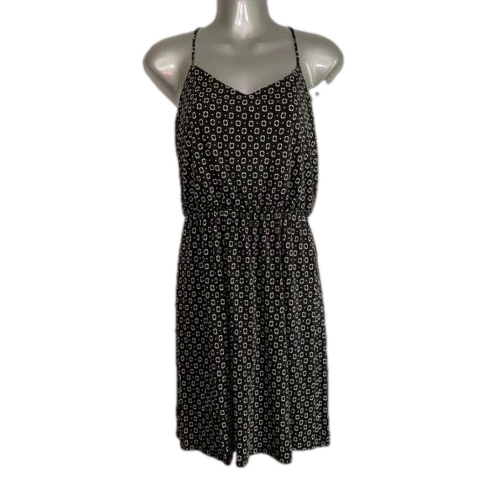 Ann Taylor LOFT Black Ivory Print Blouson V Neckline GUC Size Small